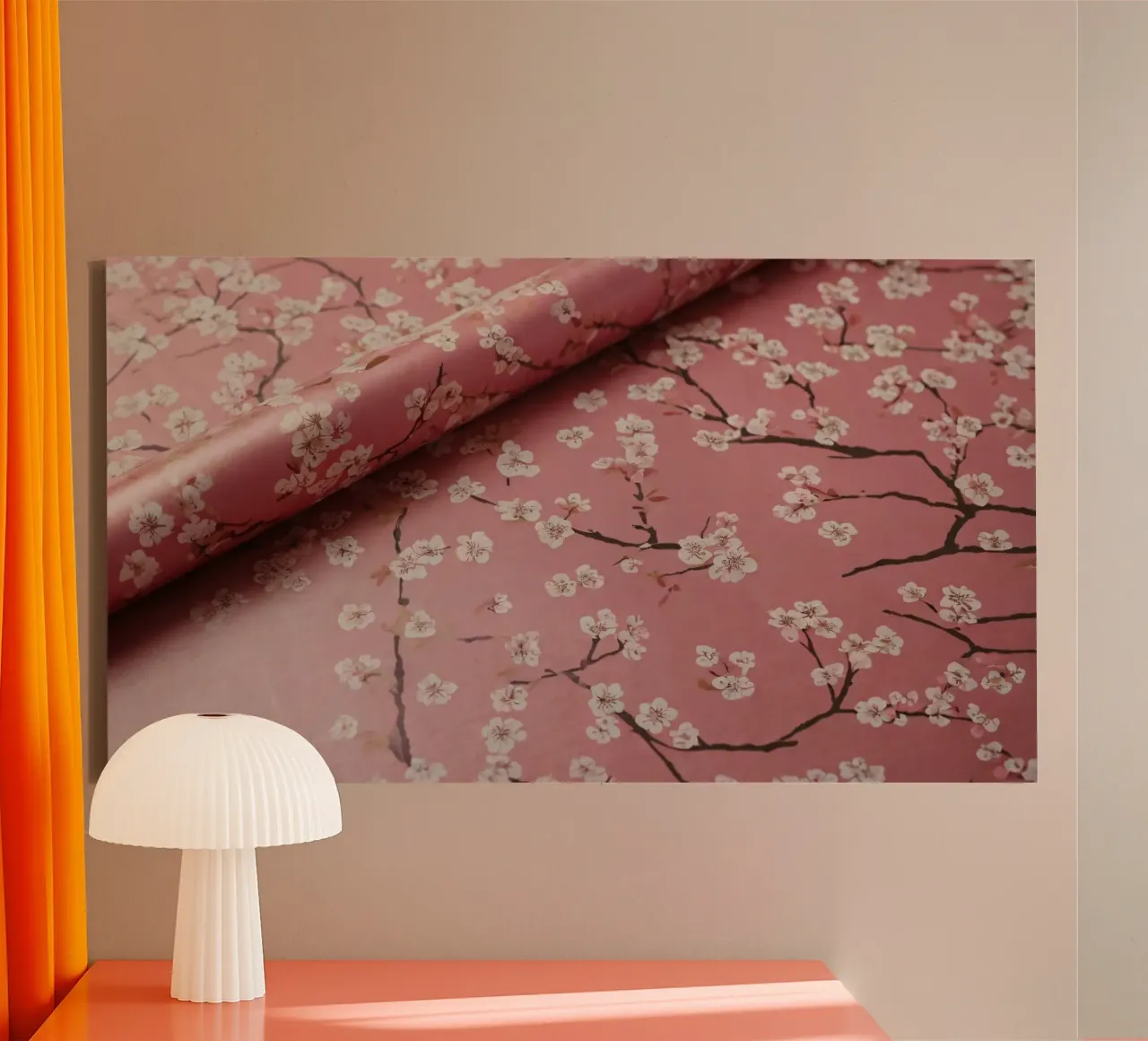 Delicate floral wrapping paper featuring pink background canvas with Floater frame by DesignDoodle