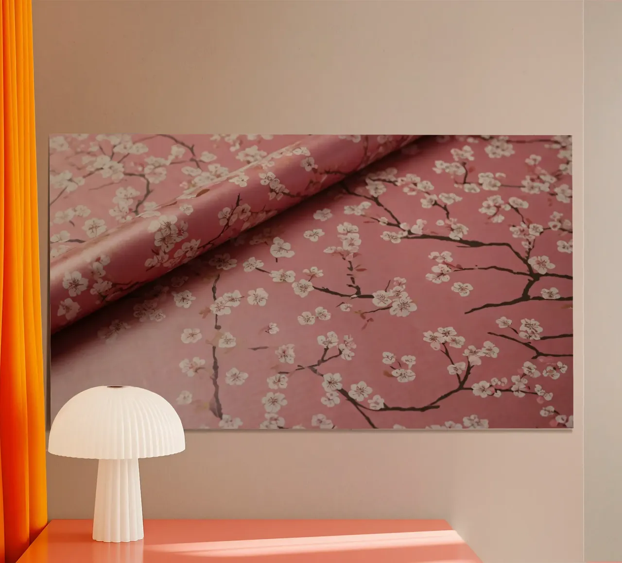 Zartes Blumengeschenkpapier mit rosa Hintergrund Poster mit Aluminium Rahmen von DesignDoodle