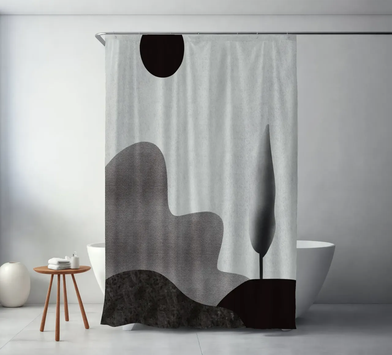 Monochrome landscape 03 shower curtain by Little Dean