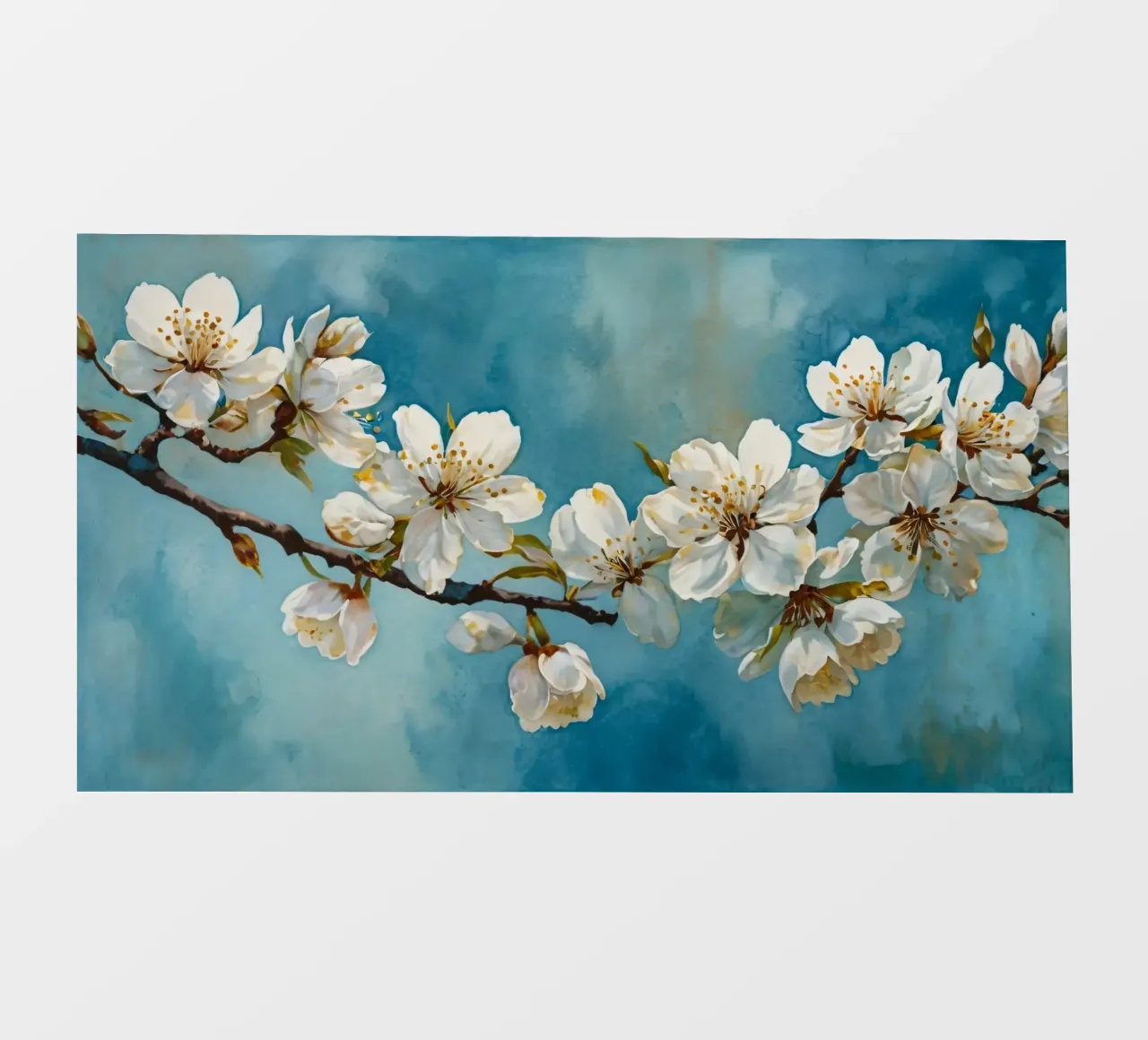 Blossoming cherry tree branch adorned with delicate white photo wallpaper by DesignDoodle