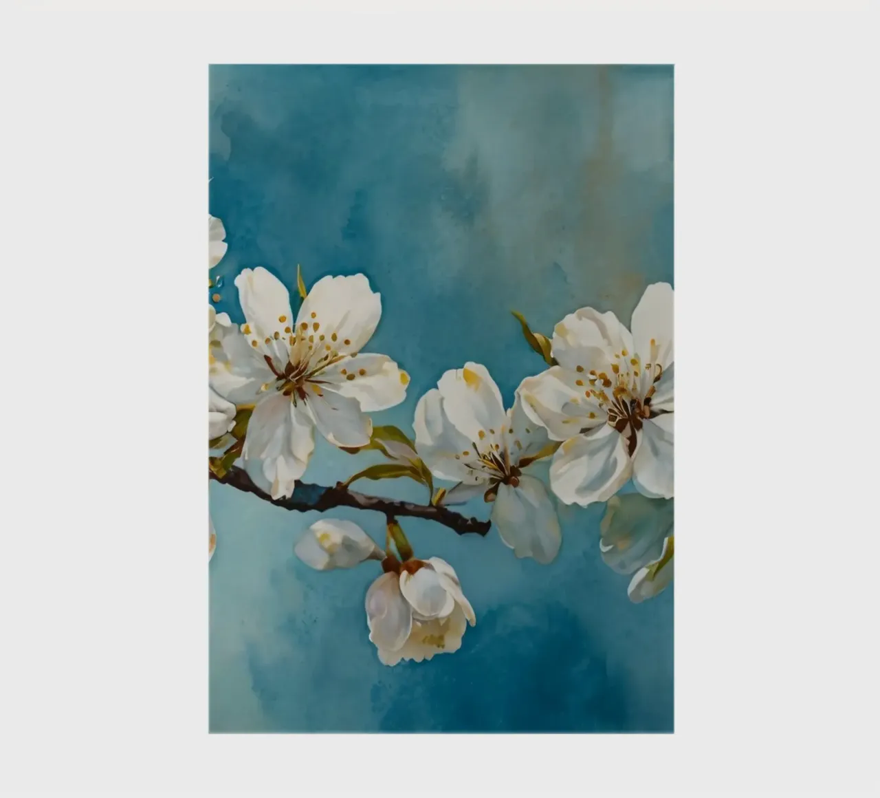 Blossoming cherry tree branch adorned with delicate white notebook by DesignDoodle