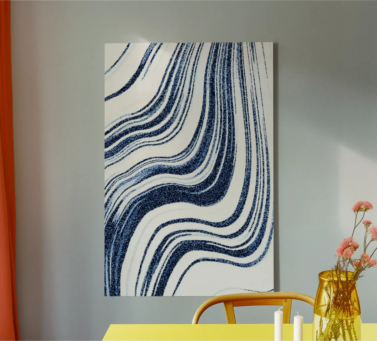 Strukturierter Marmor Indigoblau Leinwand mit Schattenfugenrahmen von SilverPegasus