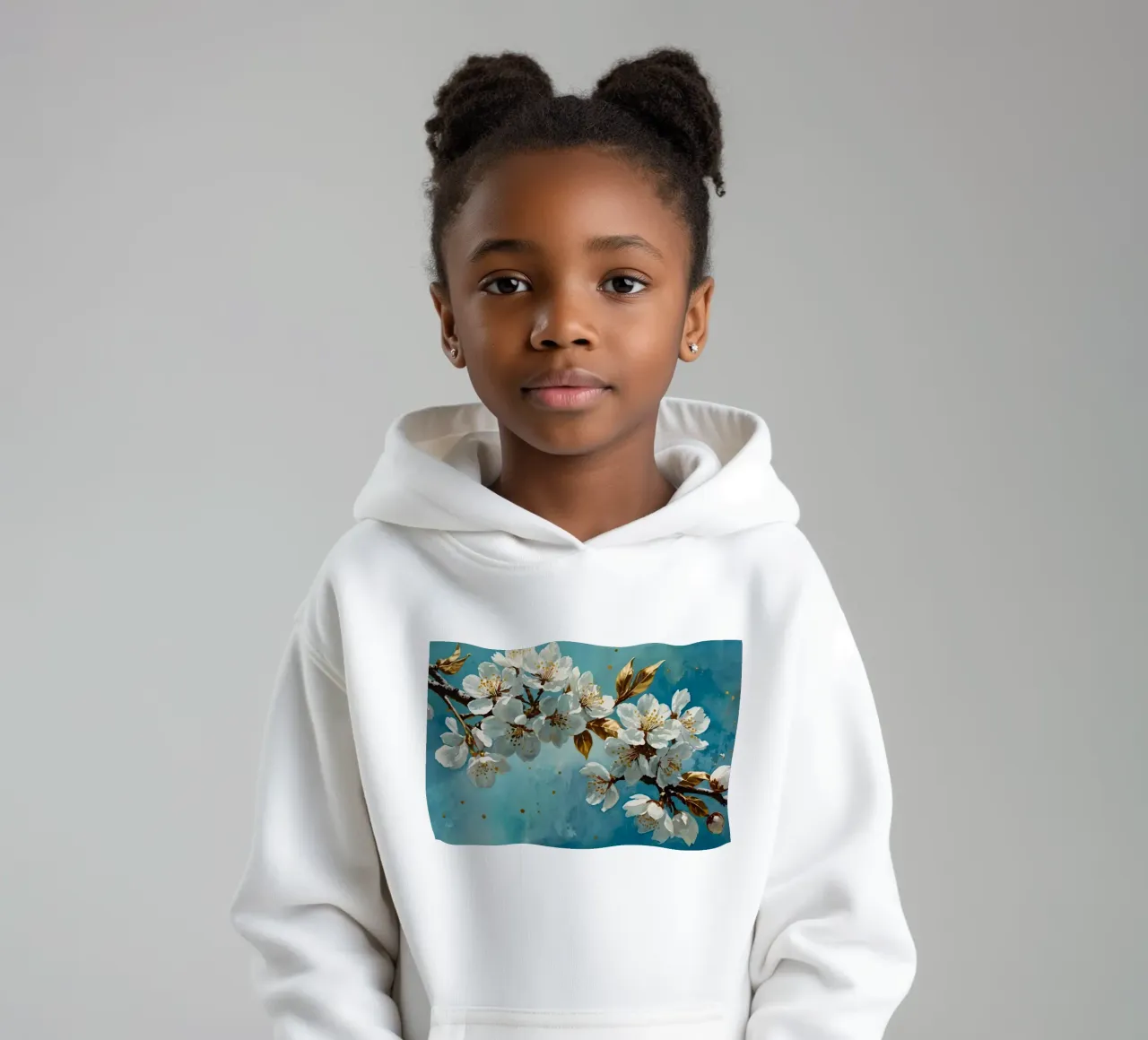 Ramo di ciliegio con fiori bianchi e foglie d'oro felpa bambino con cappuccio da DesignDoodle