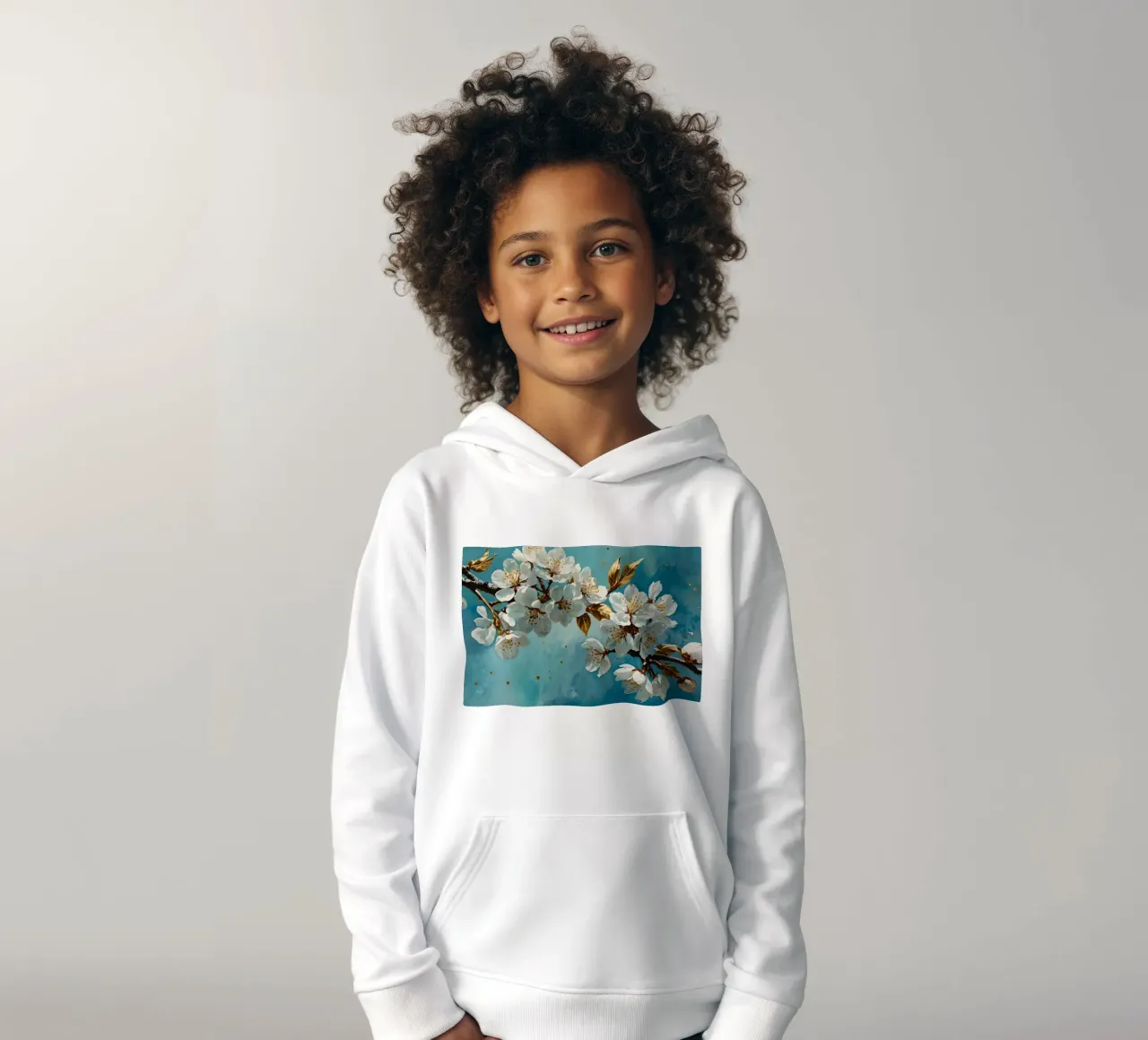 Ramo di ciliegio con fiori bianchi e foglie d'oro felpa bambino con cappuccio da DesignDoodle