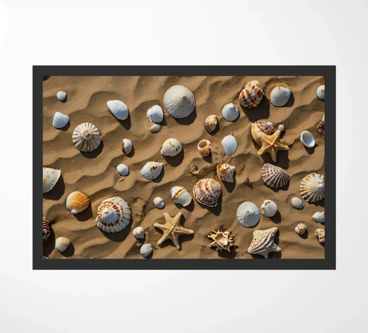 Una collezione di conchiglie e stelle marine sparse sulla sabbia zerbino da DesignDoodle