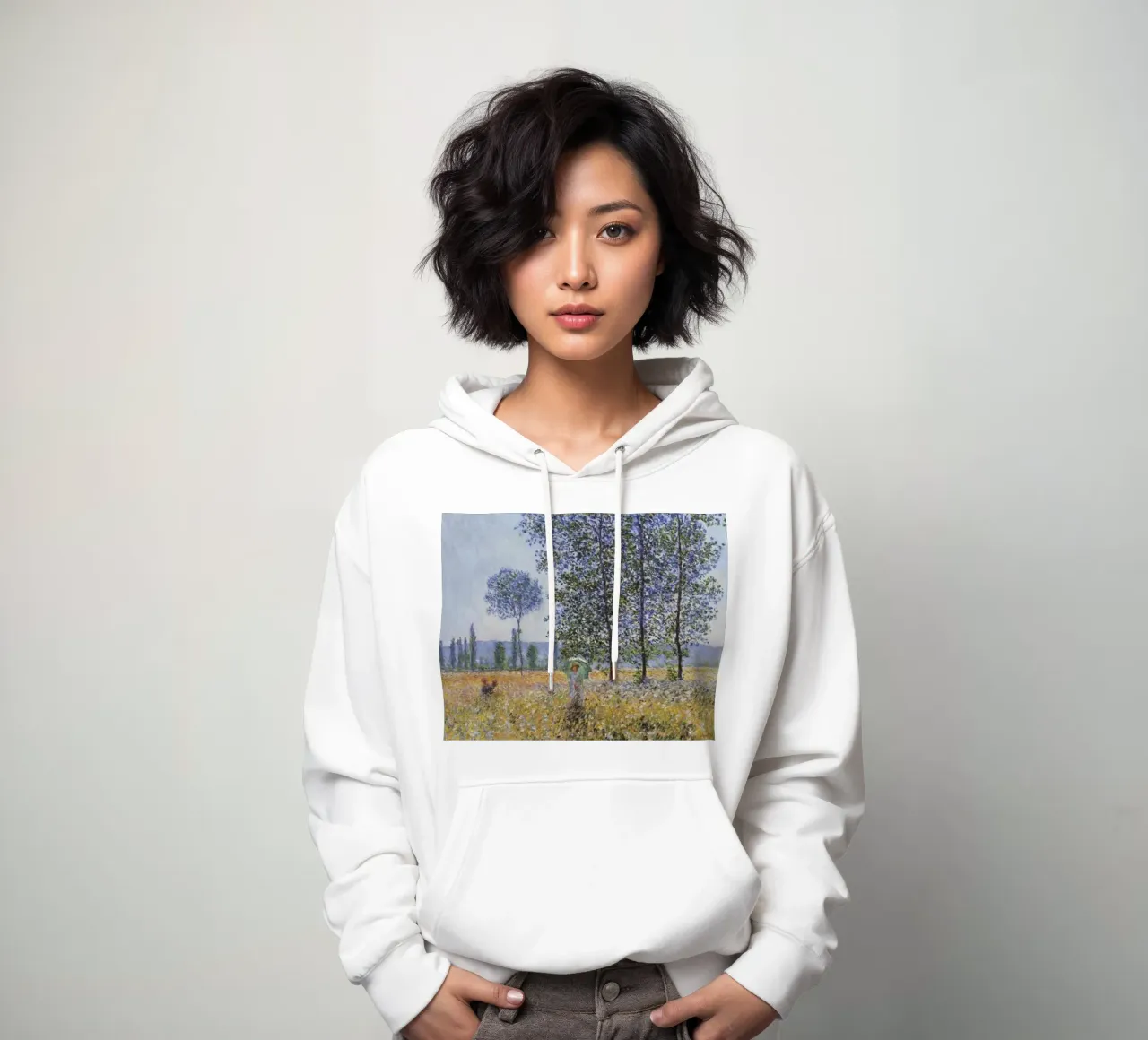 una donna in un campo di fiori felpa con cappuccio da belong shop