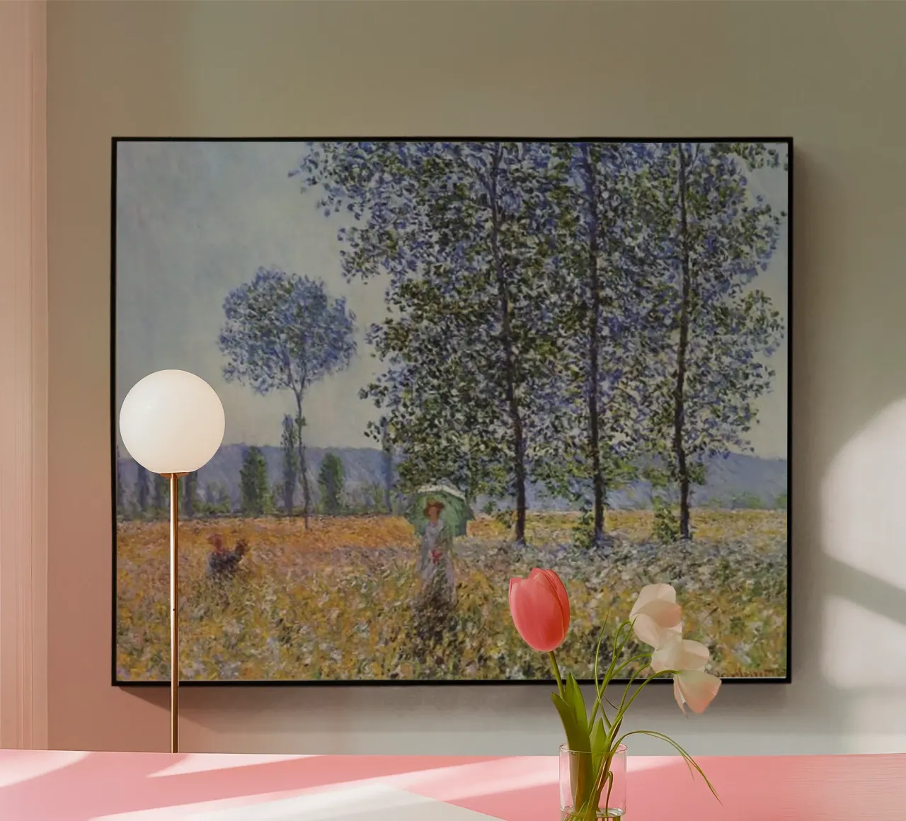 una donna in un campo di fiori plexiglass da belong shop