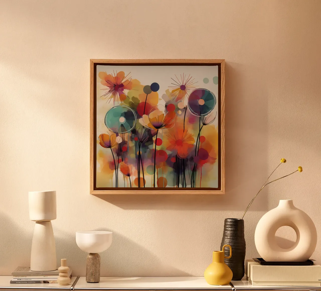 Bloemen abstract canvas met Baklijst van Imagine