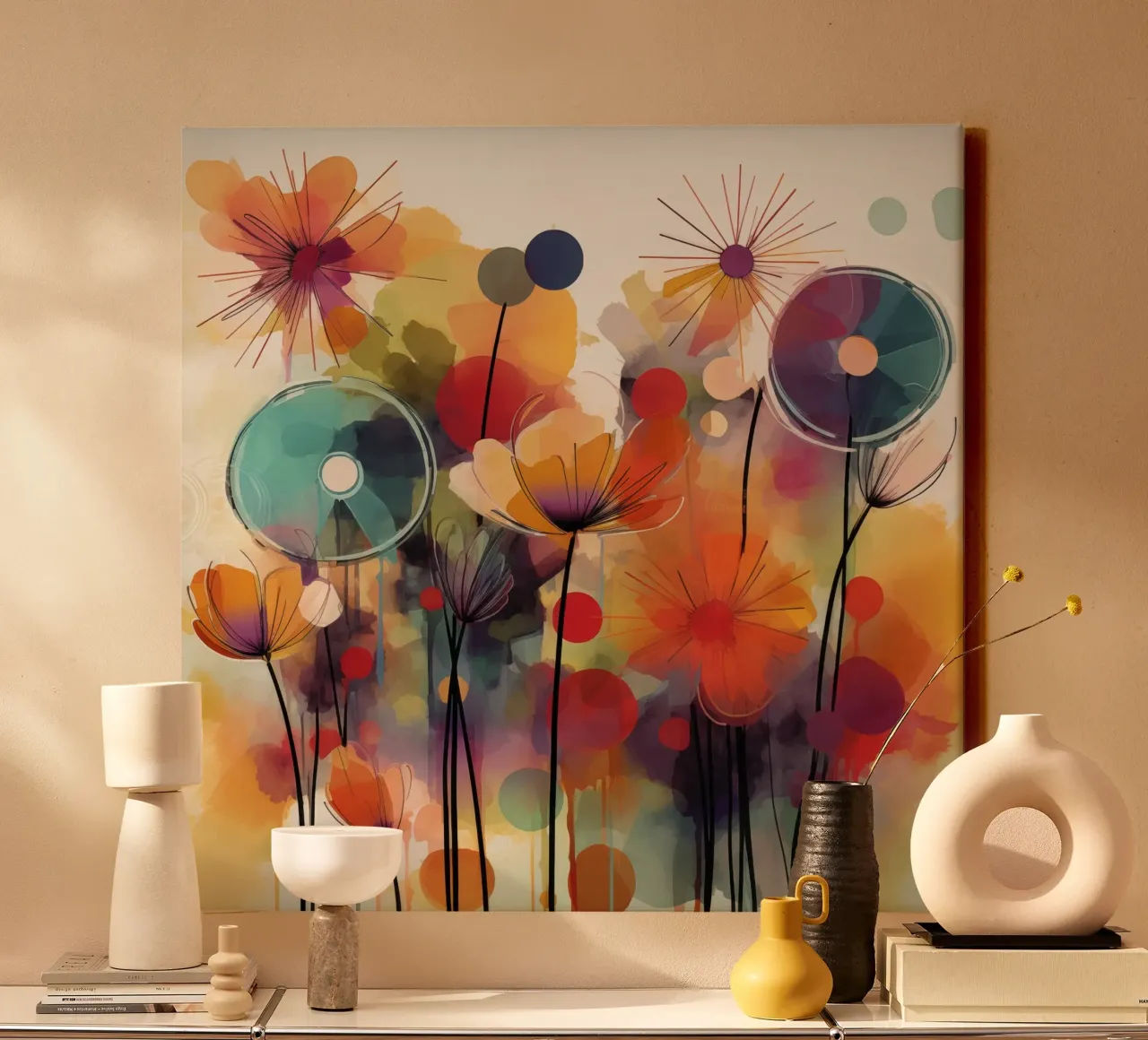Bloemen abstract canvas met Baklijst van Imagine