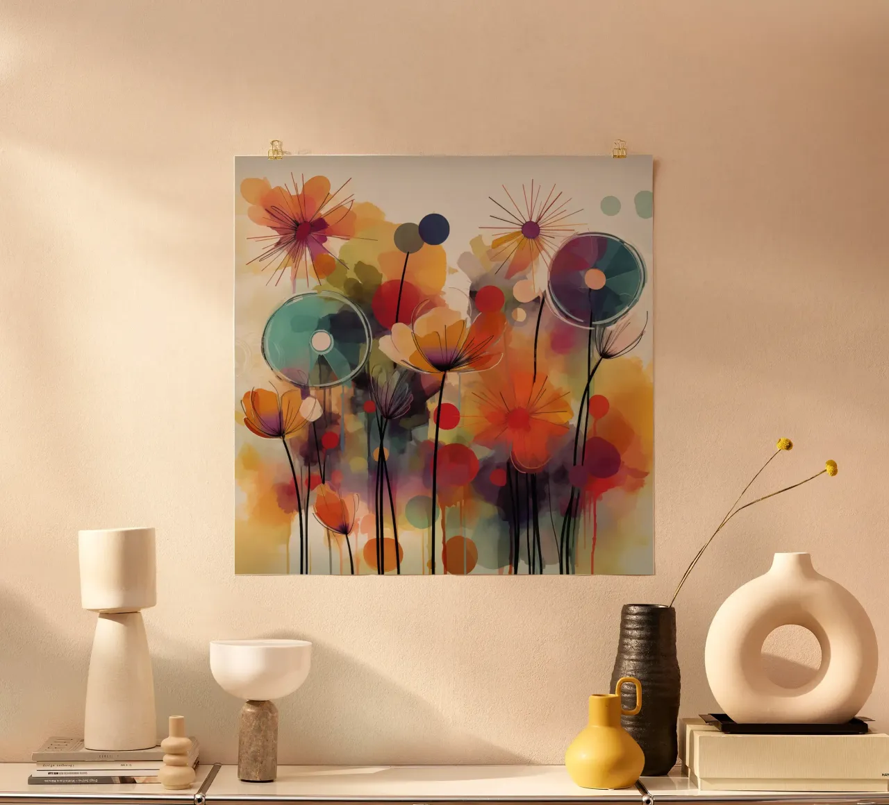 Fiori astratti poster con telaio in alluminio da Imagine