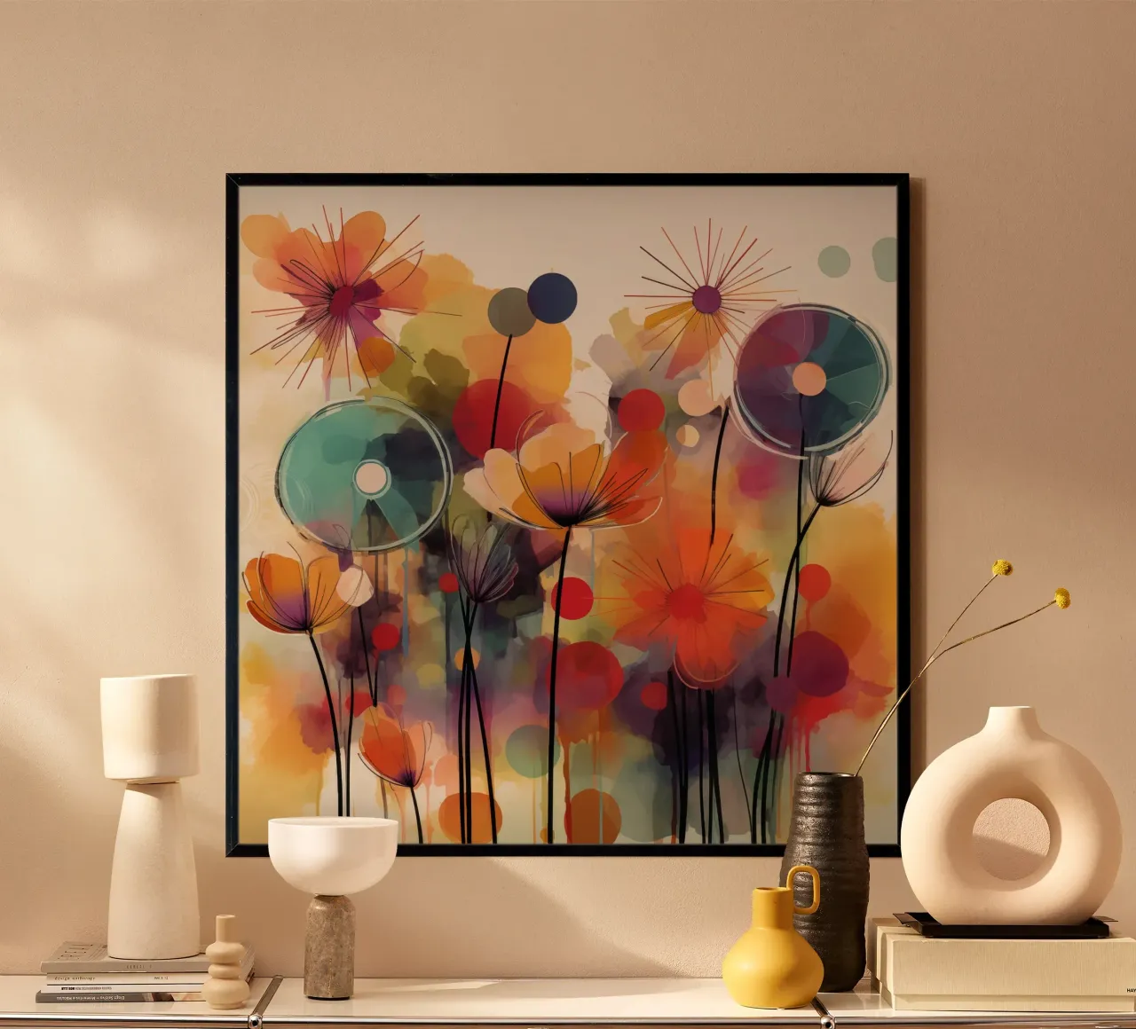 Fiori astratti poster con telaio in alluminio da Imagine