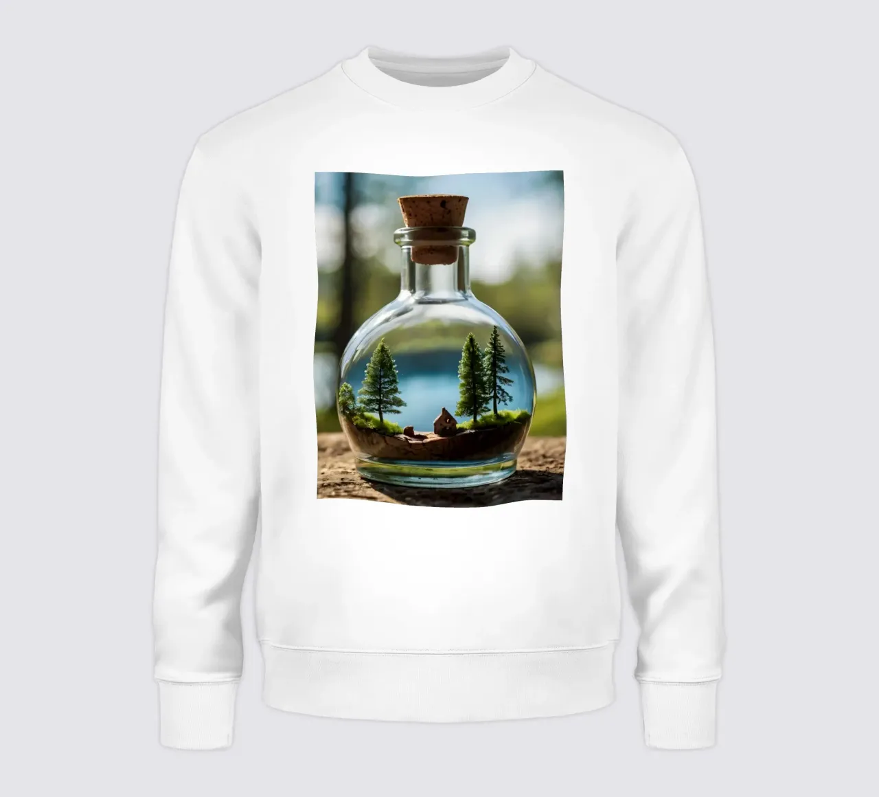 Een miniatuur boslandschap in een glazen fles sweatshirt van DesignDoodle