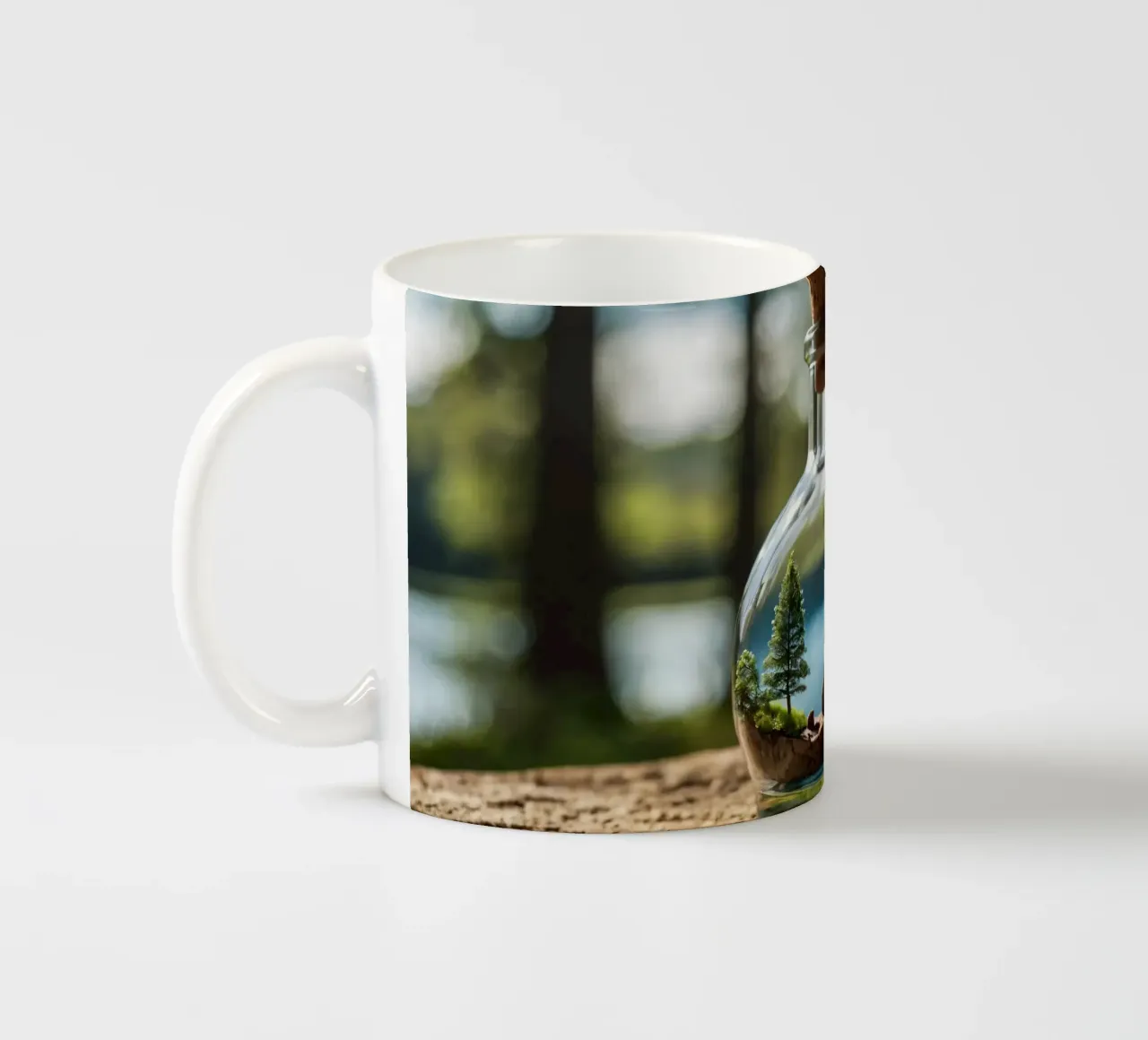 Een miniatuur boslandschap in een glazen fles keramische mok van DesignDoodle