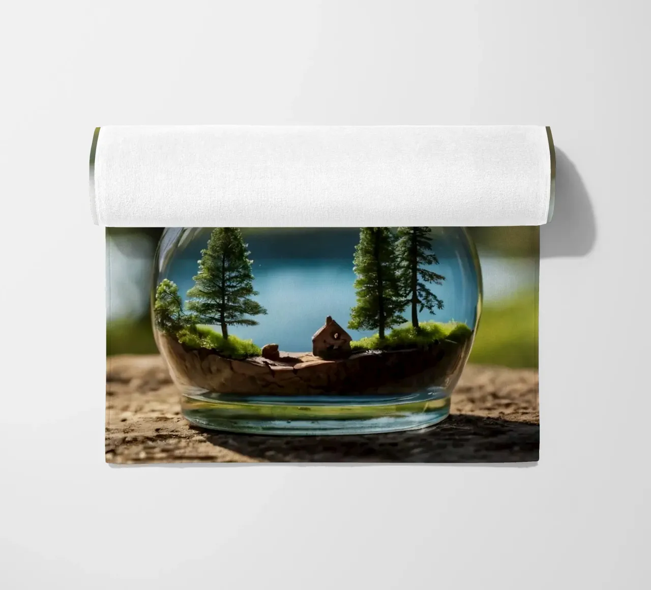 Een miniatuur boslandschap in een glazen fles strandhanddoek van DesignDoodle