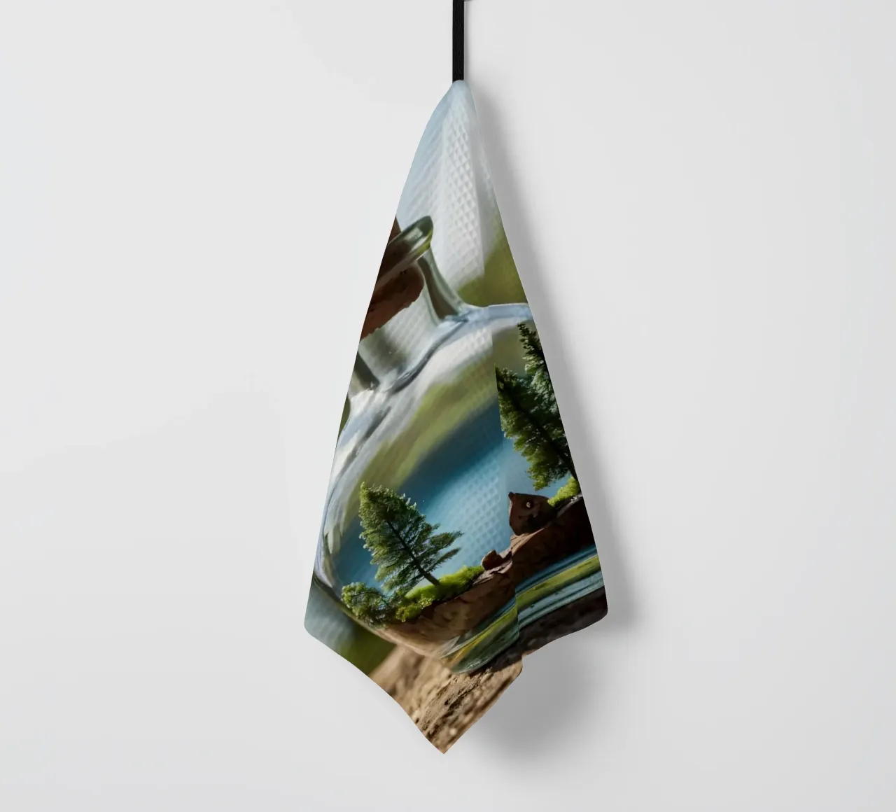 Een miniatuur boslandschap in een glazen fles theedoek van DesignDoodle