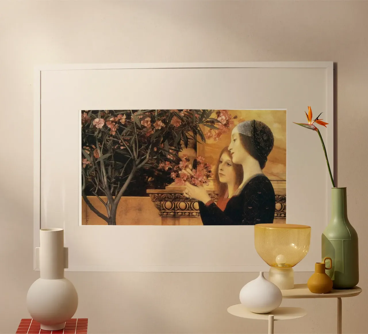 Gustav Klimt - two girls with an oleander poster con telaio in alluminio da Super Art