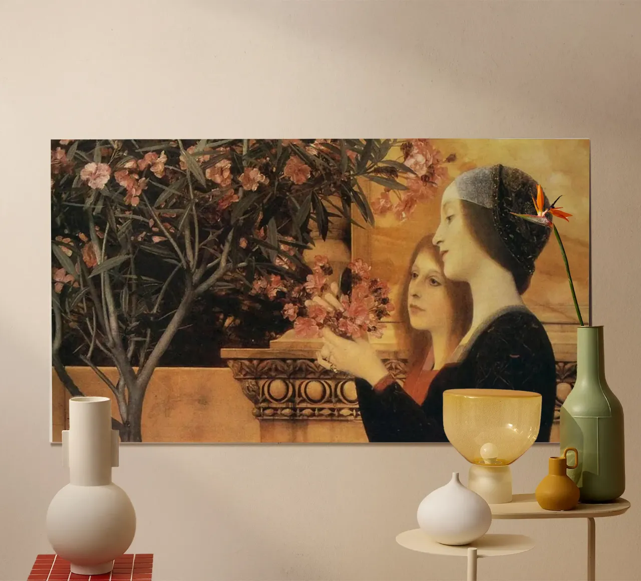 Gustav Klimt - two girls with an oleander poster con telaio in alluminio da Super Art