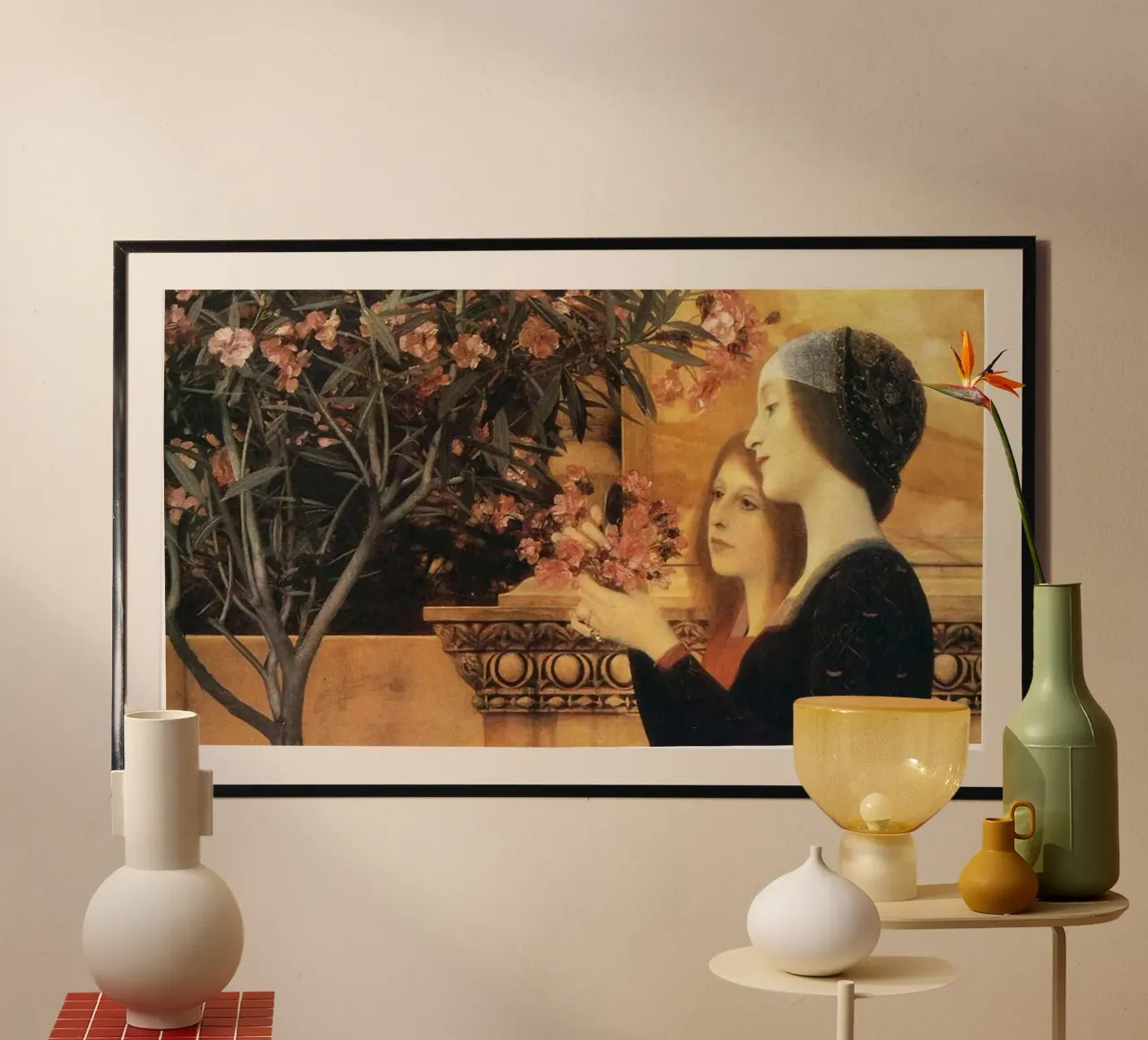 Gustav Klimt - two girls with an oleander poster con telaio in alluminio da Super Art