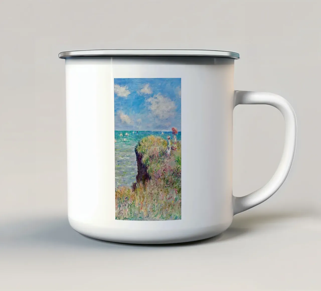 dipinto della scogliera dell'oceano claude monet tazza in smalto da belong shop