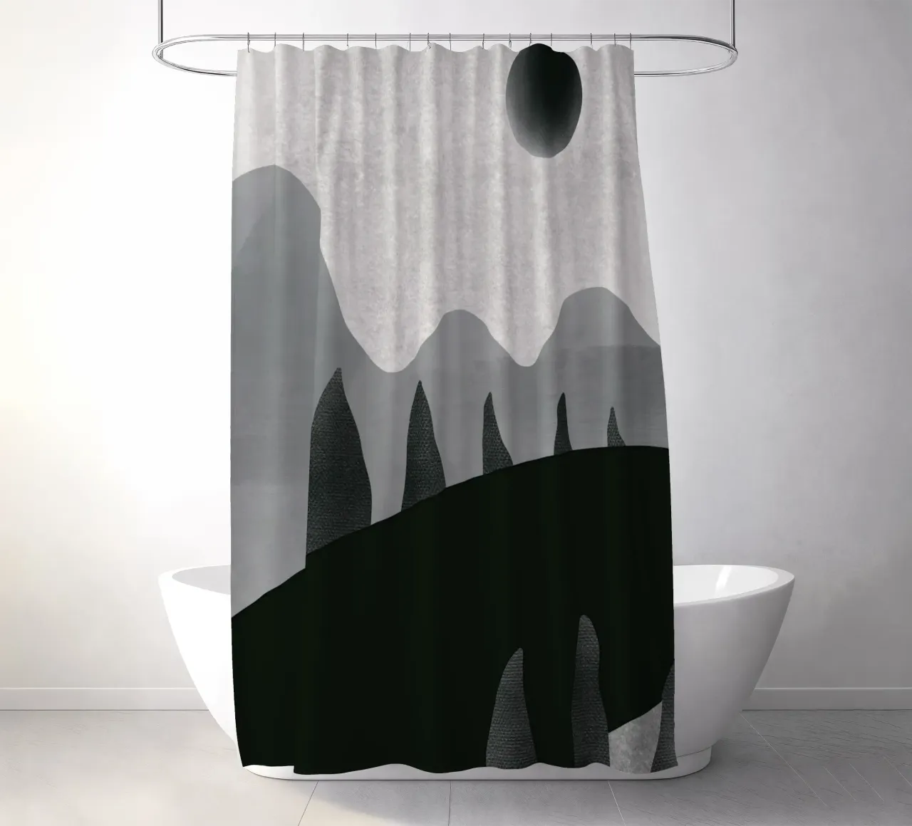Monochrome landscape 09 shower curtain by Little Dean