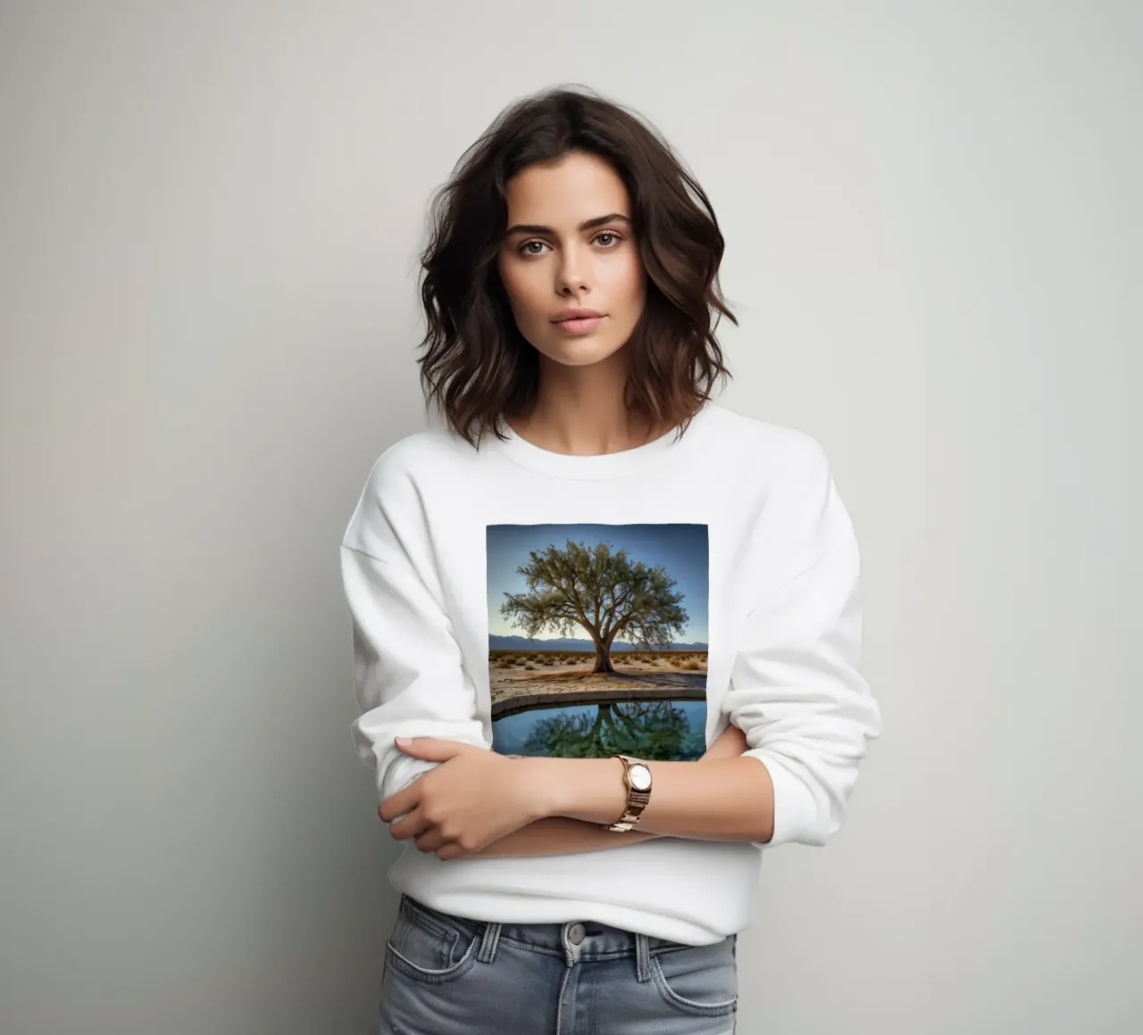 Un oasis tranquilo con árboles que dan a un agua cristalina sudadera de DesignDoodle