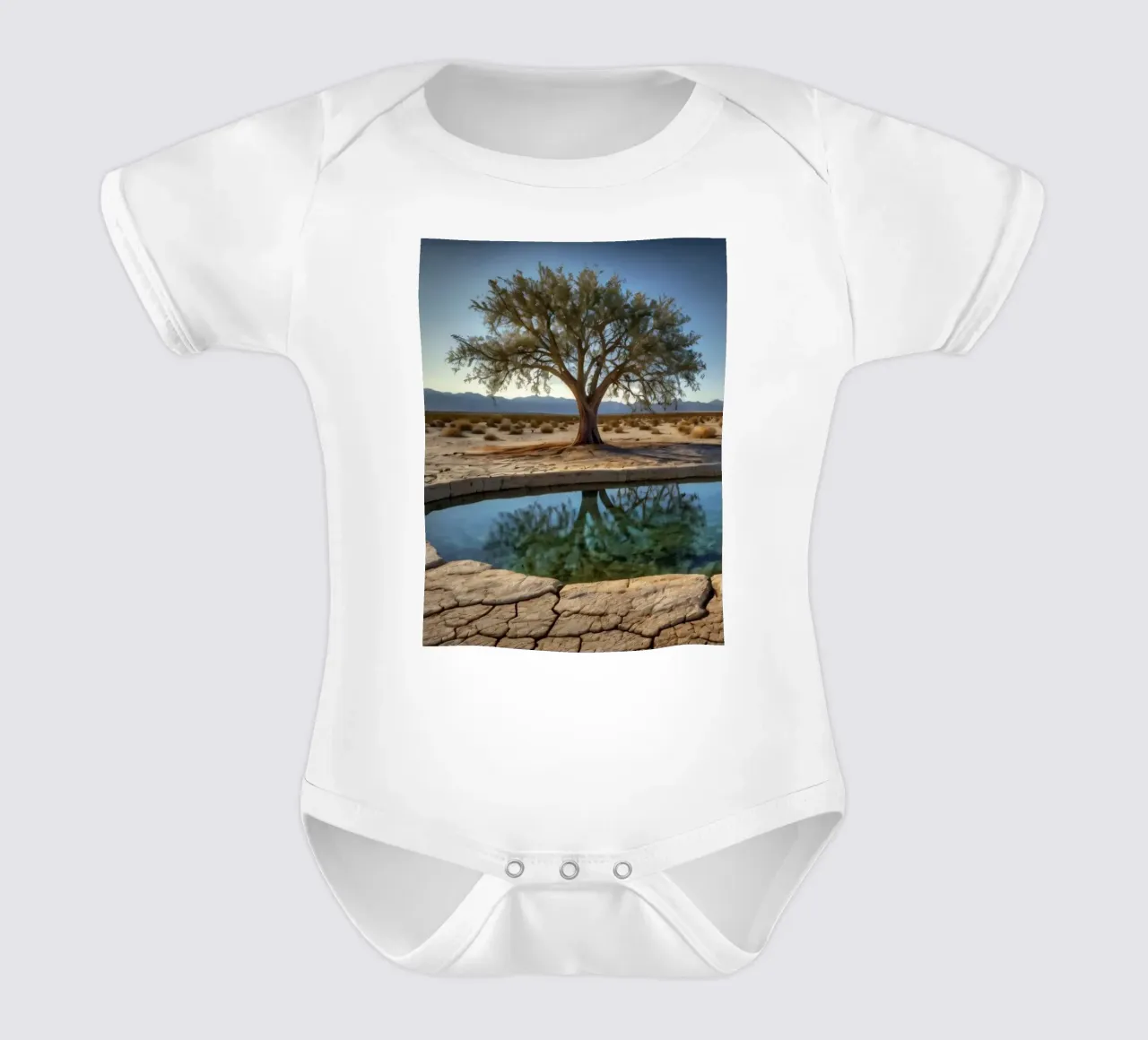 Un oasis tranquilo con árboles que dan a un agua cristalina body de bebé de DesignDoodle