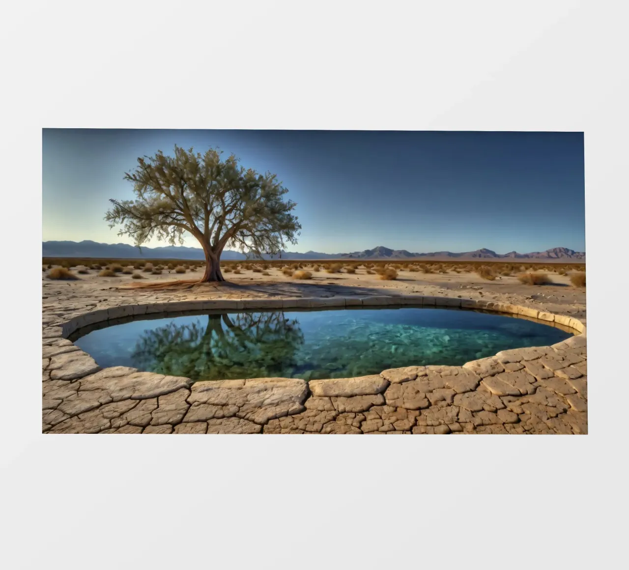 Un'oasi di tranquillità con alberi che si affacciano su un'acqua limpida pellicola backlit da DesignDoodle