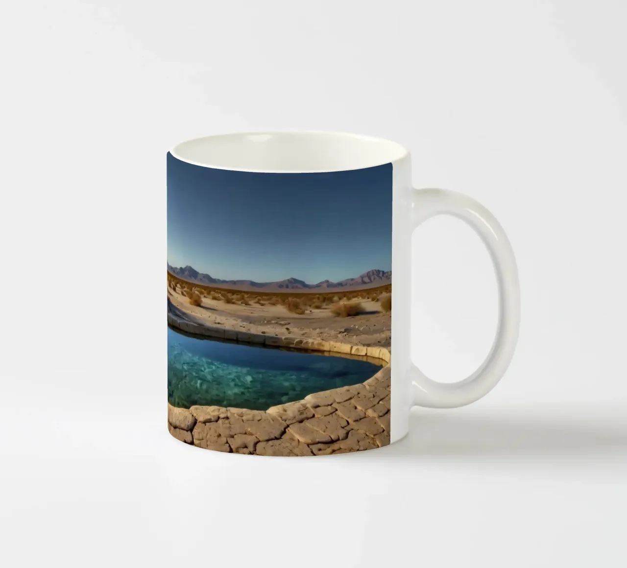 Un'oasi di tranquillità con alberi che si affacciano su un'acqua limpida tazza in ceramica da DesignDoodle