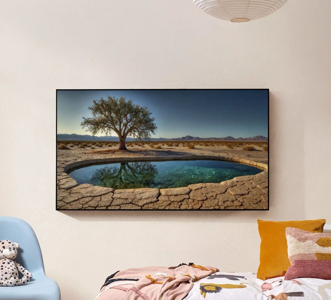 Un oasis tranquilo con árboles que dan a un agua cristalina metacrilato de DesignDoodle