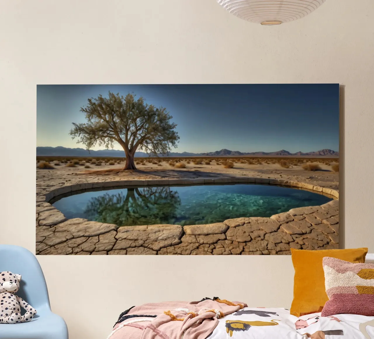 A tranquil oasis with tree overlooking a clear water canvas by DesignDoodle