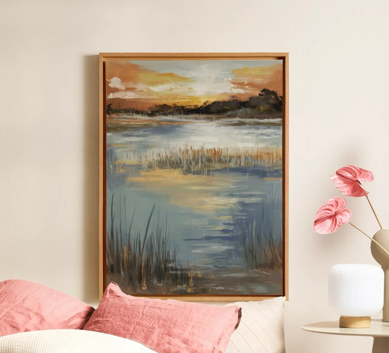 Sunset Marsh Whisper canvas with Floater frame by Verve Pigments