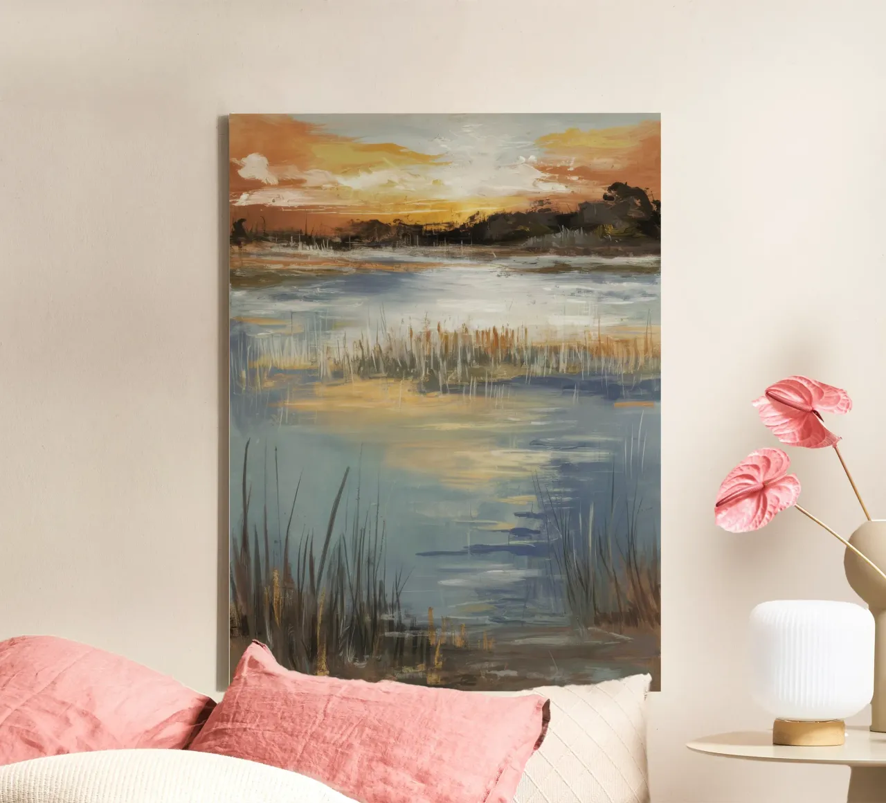 Sunset Marsh Whisper canvas with Floater frame by Verve Pigments