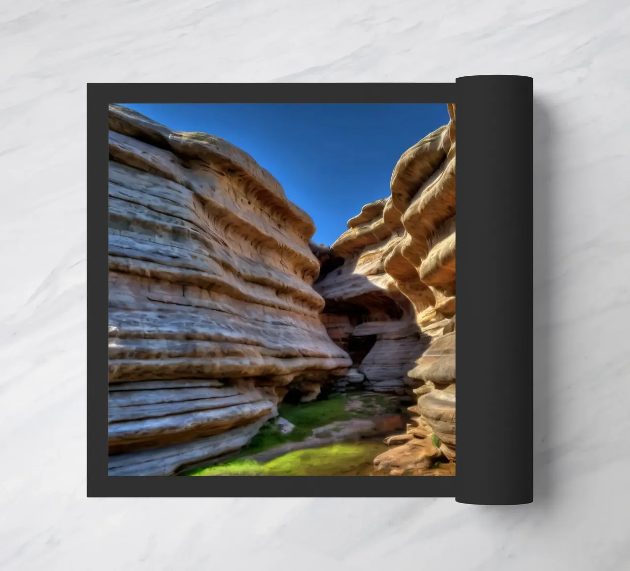 Un canyon tortuoso con formazioni rocciose lisce e stratificate zerbino da DesignDoodle