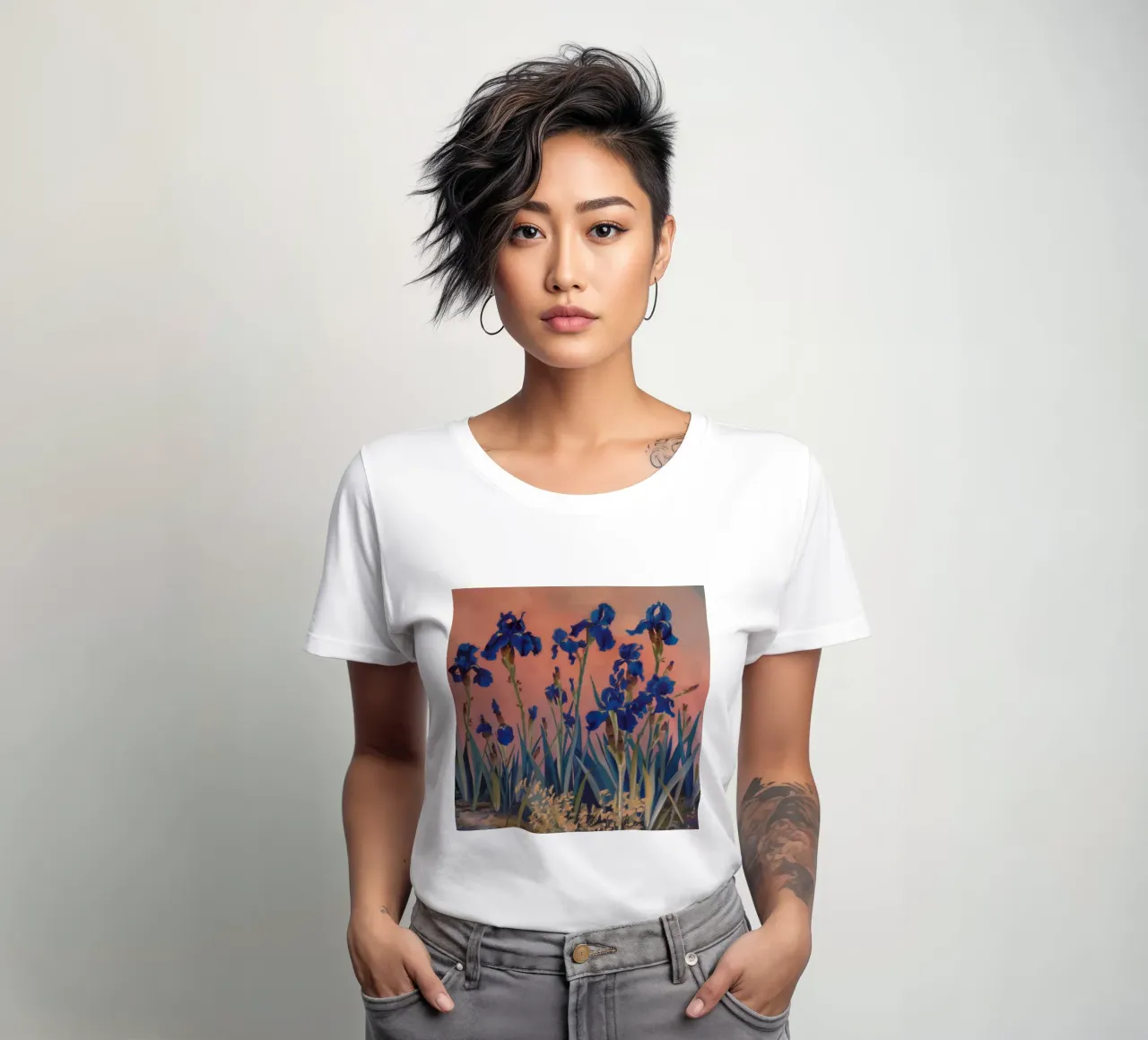 Twilight Iris Serenade women's fitted t-shirt by Verve Pigments