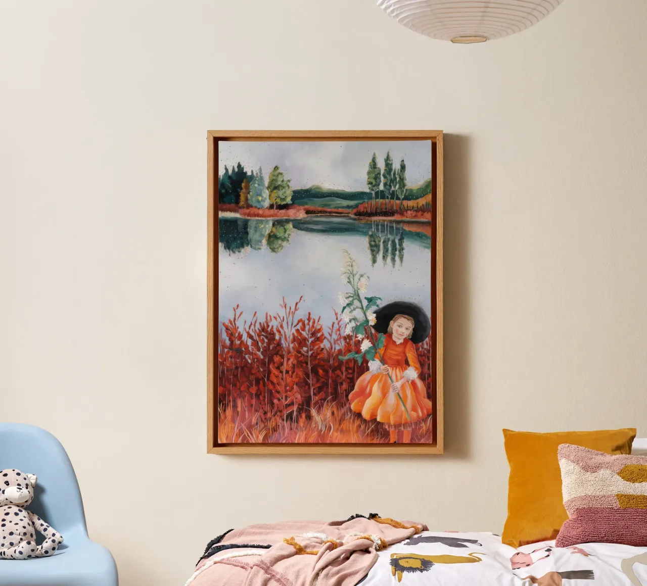Herbstmädchen-Speicher Leinwand mit Schattenfugenrahmen von Verve Pigments