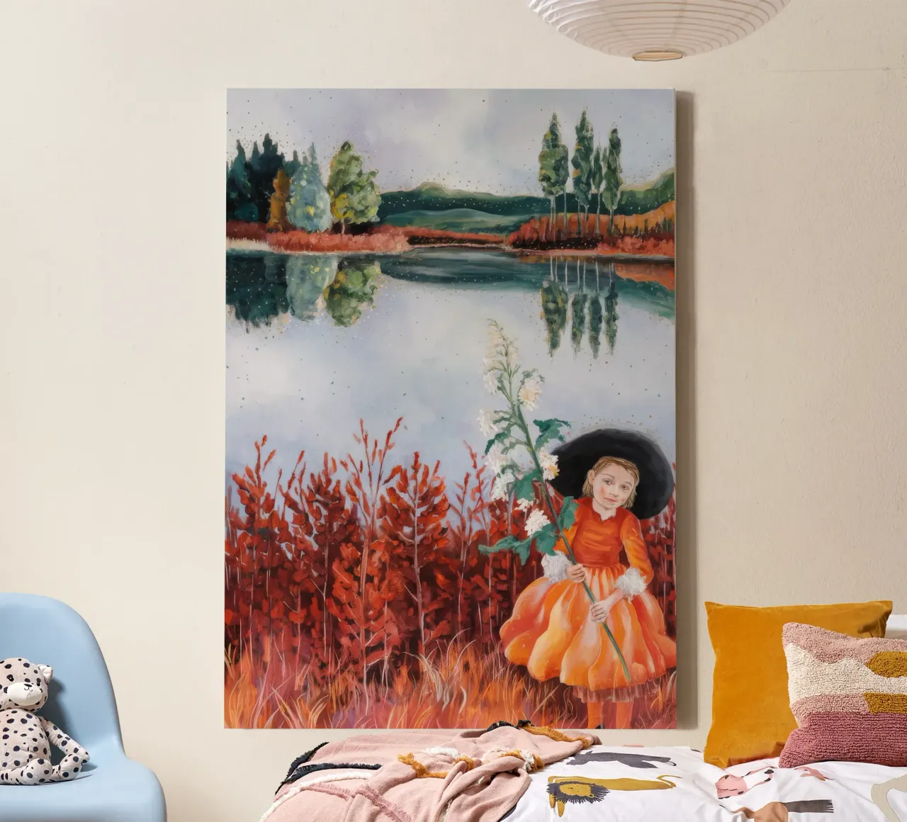 Herbstmädchen-Speicher Leinwand mit Schattenfugenrahmen von Verve Pigments