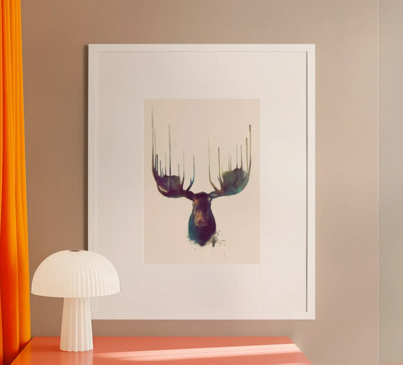 alce corna acquerello amy hamilton poster con telaio in plastica da kbm store