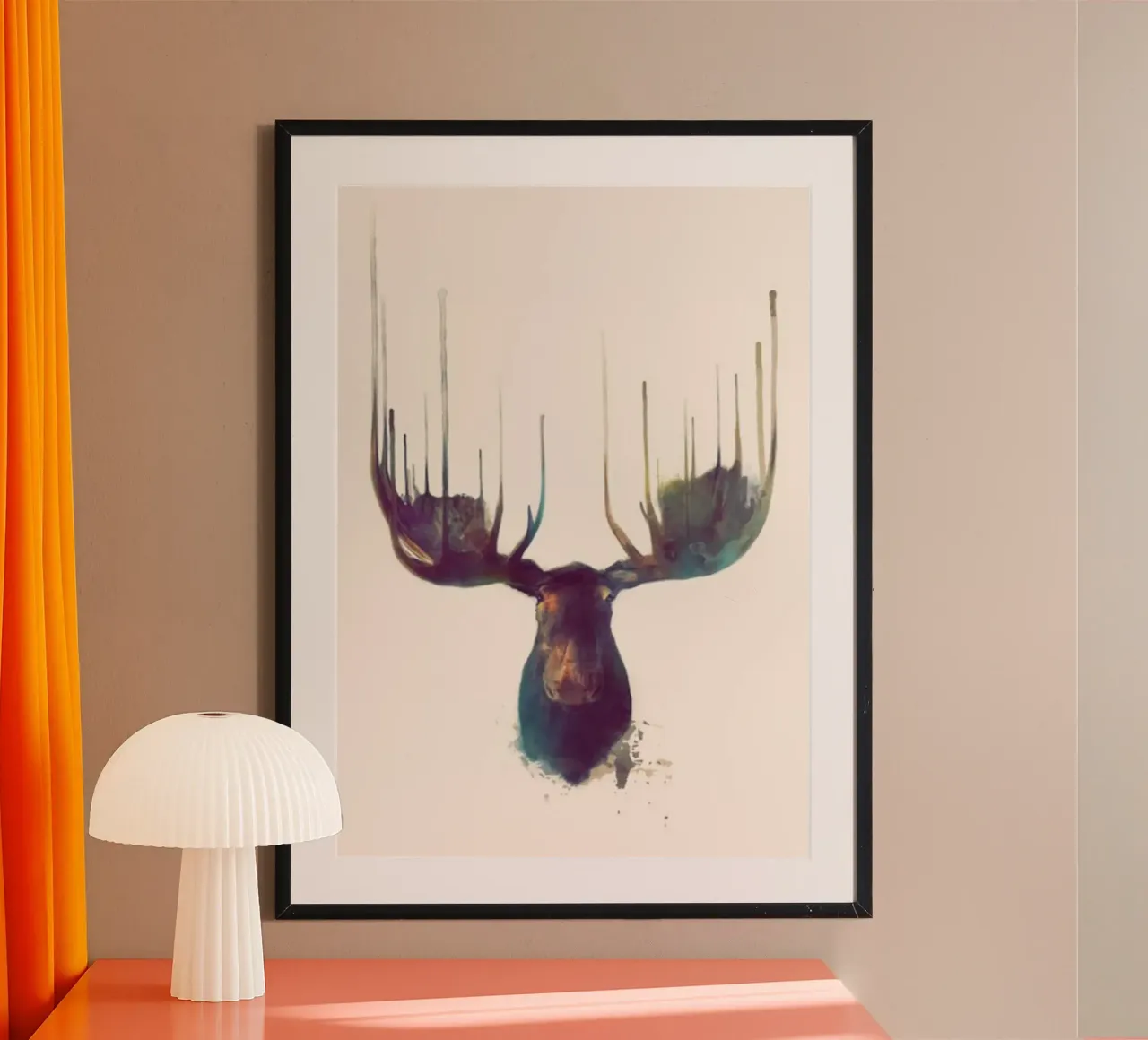 alce corna acquerello amy hamilton poster con telaio in plastica da kbm store