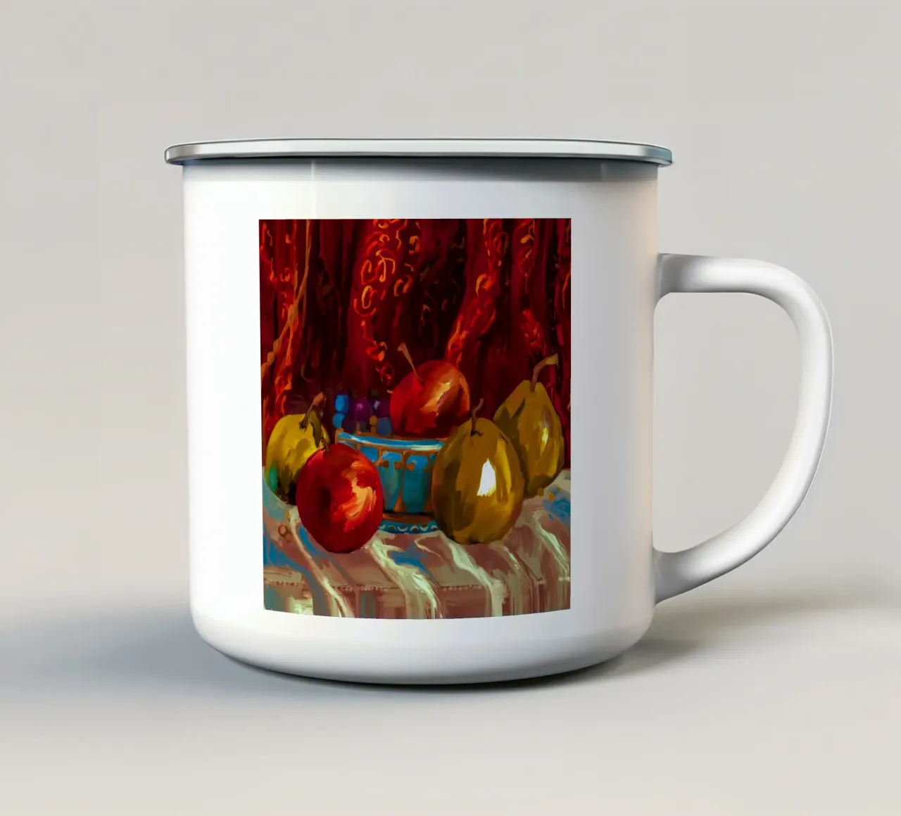 Vibrant Fruit Basket Pattern in Rich Oil Paint Texture tazza in smalto da mysteriouscoco