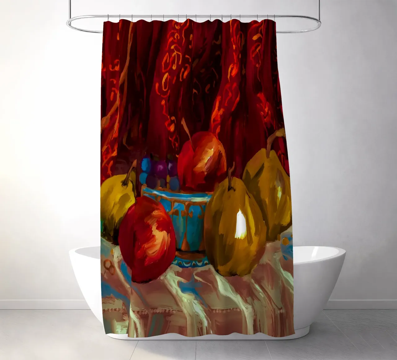 Vibrant Fruit Basket Pattern in Rich Oil Paint Texture Duschvorhang von mysteriouscoco