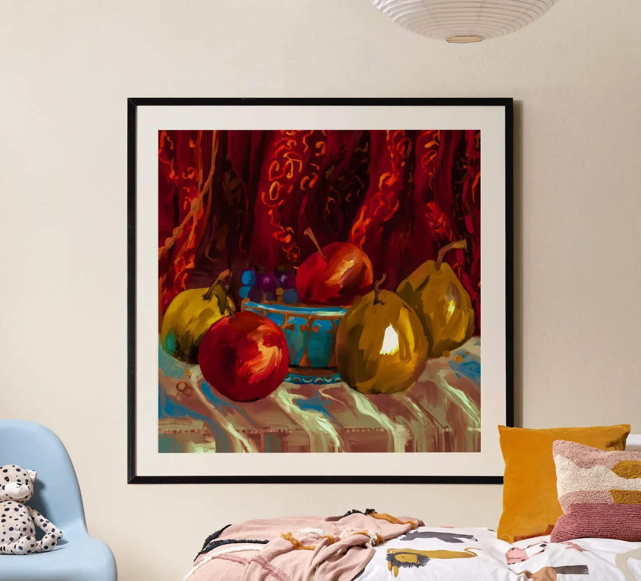 Vibrant Fruit Basket Pattern in Rich Oil Paint Texture poster con telaio in legno da mysteriouscoco