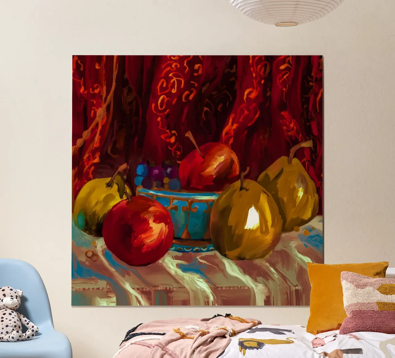Vibrant Fruit Basket Pattern in Rich Oil Paint Texture poster con telaio in legno da mysteriouscoco