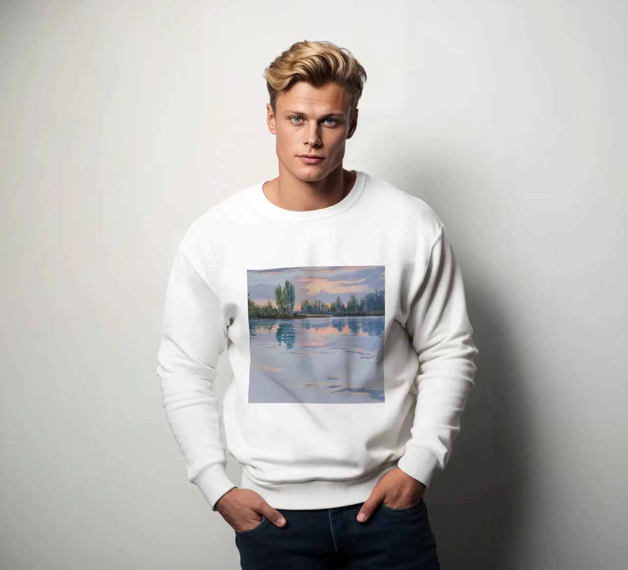 Pastellfarbene Gewässer Abend Sweatshirt von Verve Pigments