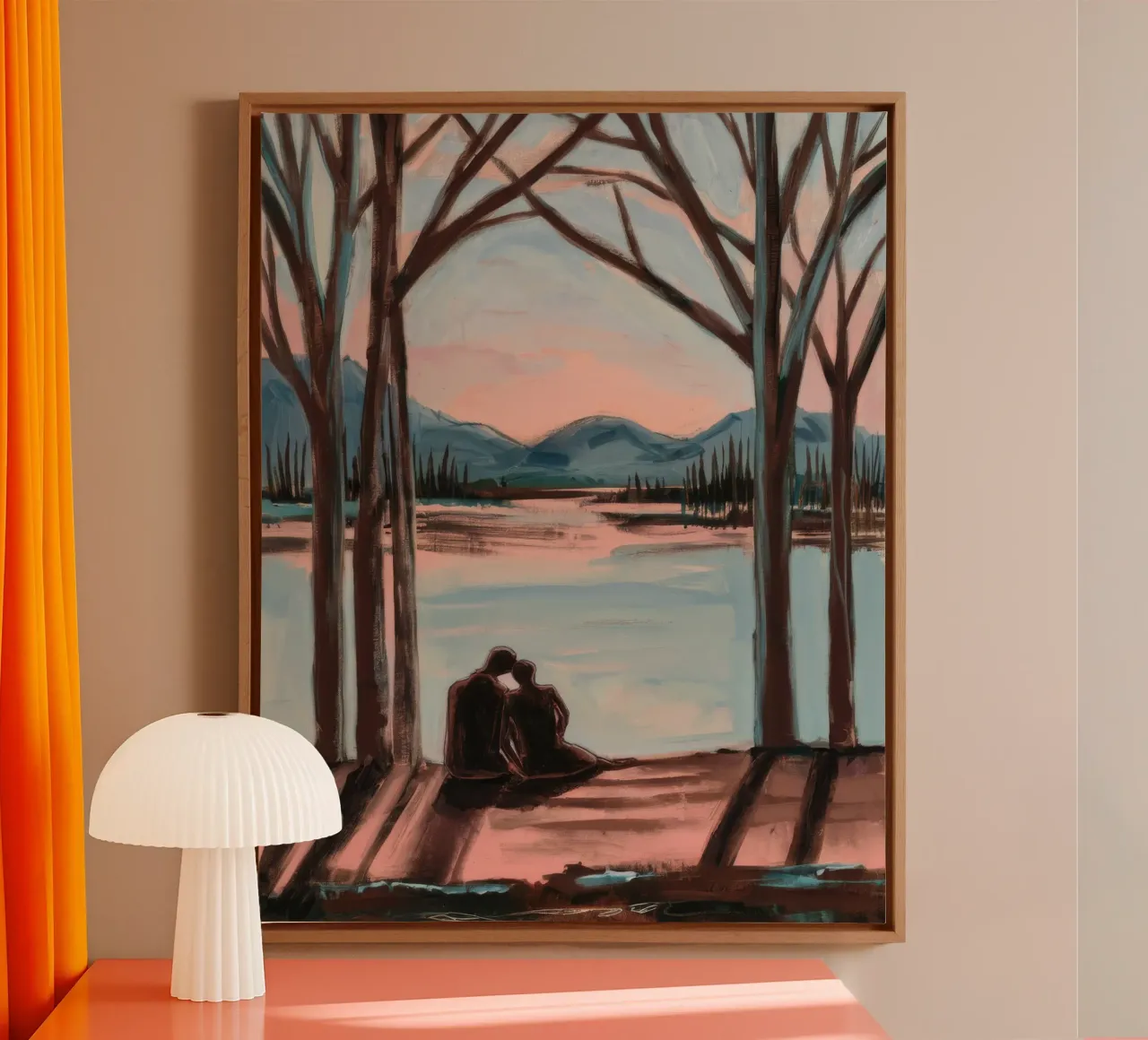 Evening Lakeside Bond canvas with Floater frame by Verve Pigments