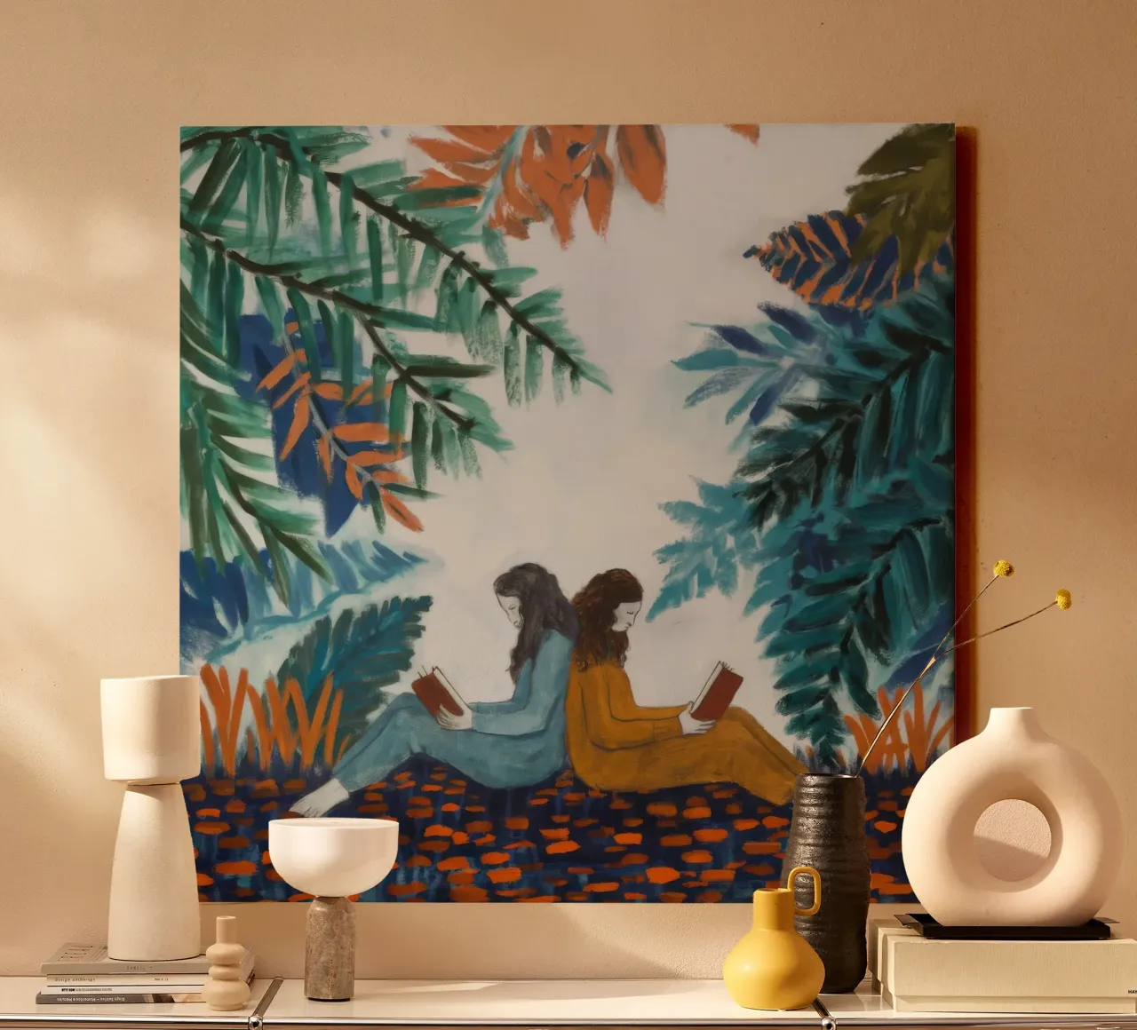 Zusterschap in de bladeren canvas met Baklijst van Verve Pigments