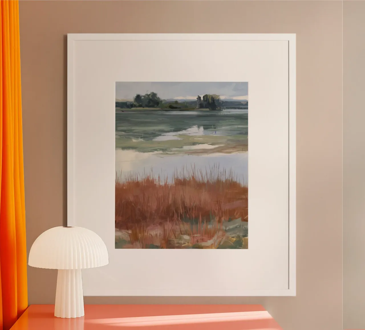 Tranquillità della palude salata poster con telaio in legno da Verve Pigments
