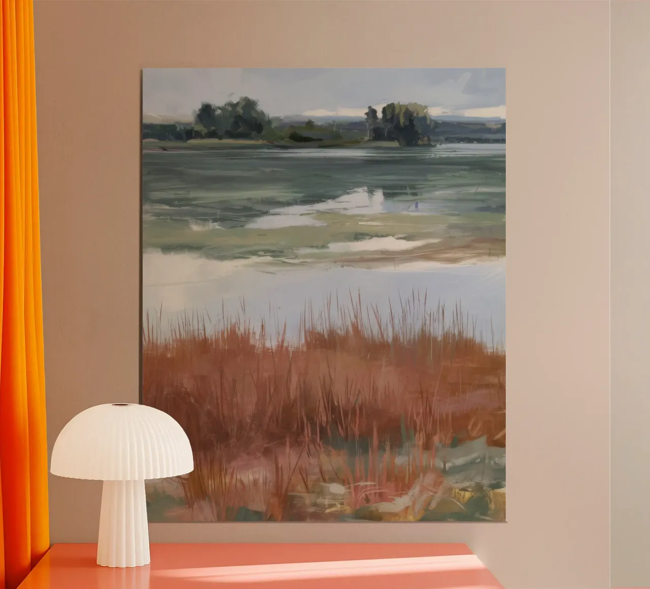 Tranquillità della palude salata poster con telaio in legno da Verve Pigments