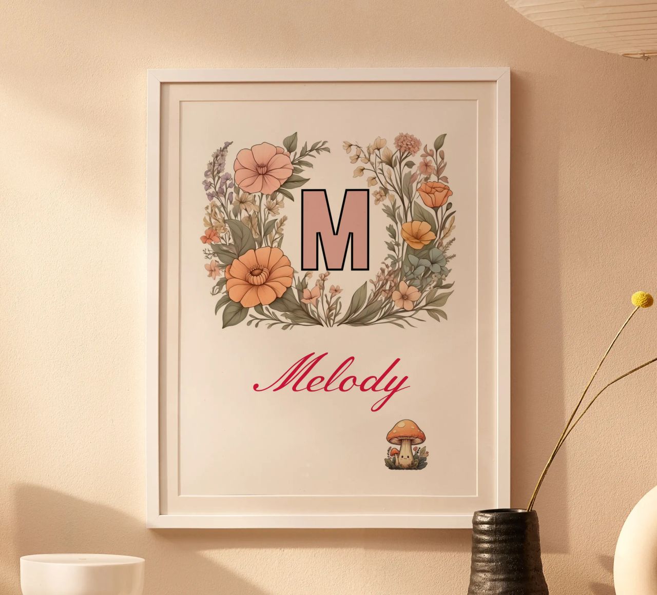 Initiale florale personnalisée Lettre M Nom de la fille fleurs sauvages poster de Cold Wild
