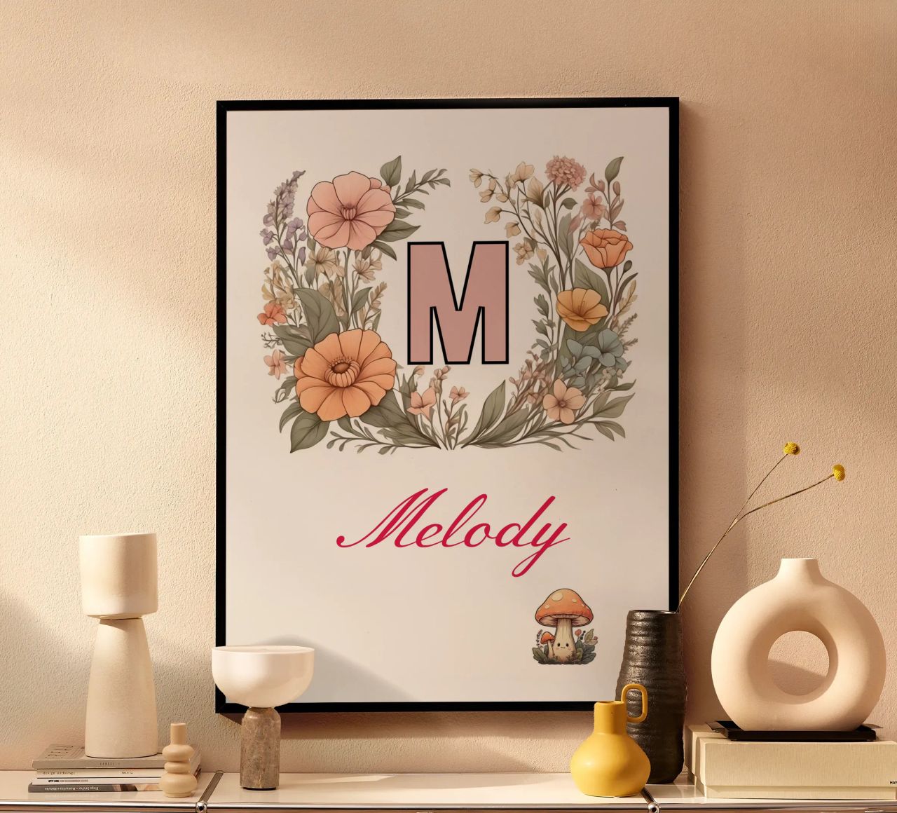 Initiale florale personnalisée Lettre M Nom de la fille fleurs sauvages poster de Cold Wild