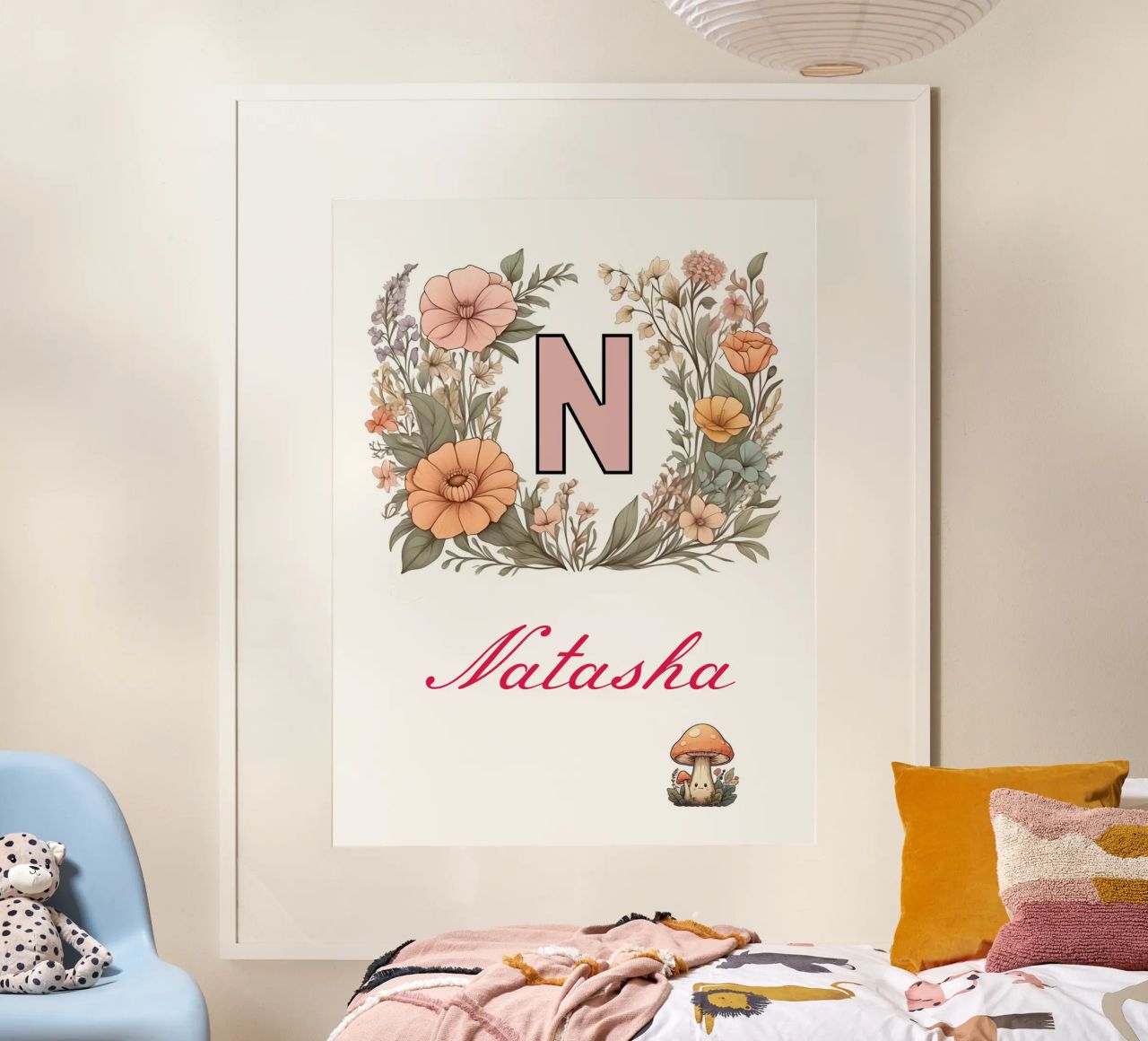 Initiale florale personnalisée Lettre N Nom de la fille Fleurs sauvages poster de Cold Wild